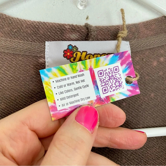 Handmade Sweatshirt Hoodie Cardigan Womens Small Medium Taupe Tan Floral Mandala - Picture 10 of 13